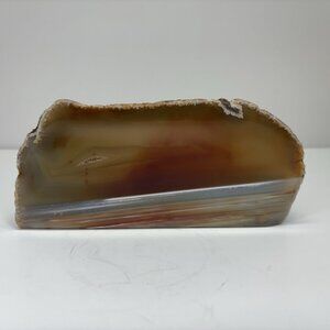 Vintage Large Heavy Amber Agate Geode End Slice Polished Stone Banded Crystal